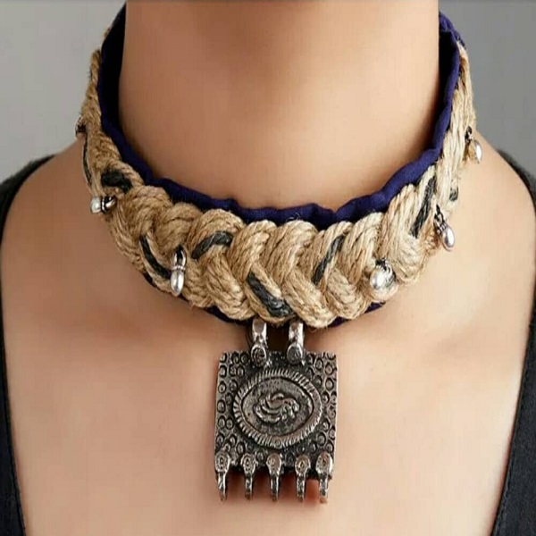 Handcrafted jute and cotton neckpiece